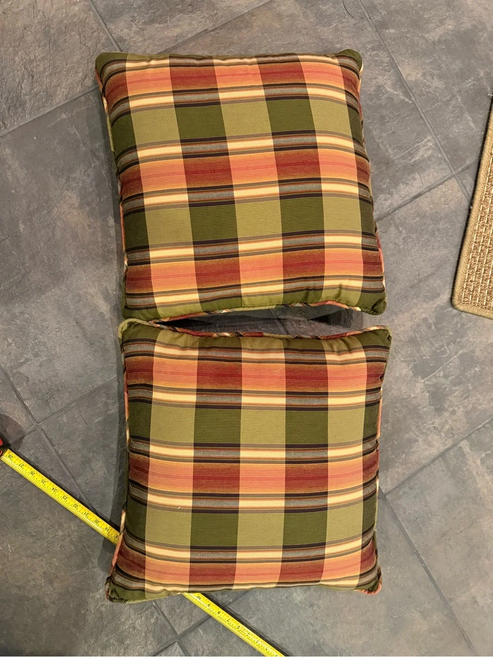 Plaid Outdoor Accent Pillow - Olive, Rust, Cream